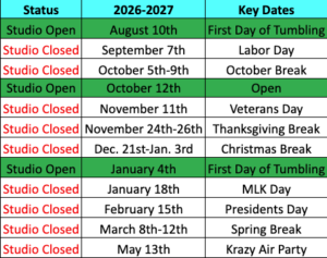 Tumble Shack Key Dates 2026